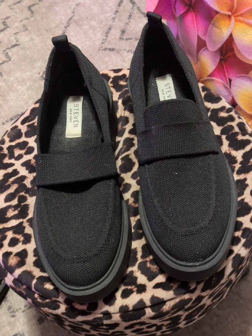 Steven by Steve Madden Black Knit Slip-On Loafers